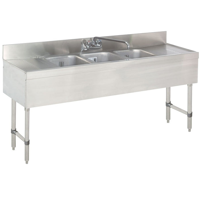 Prepline 3 Bowl Underbar Hand Sink with Faucet and Two Drainboard - 60" x 18"