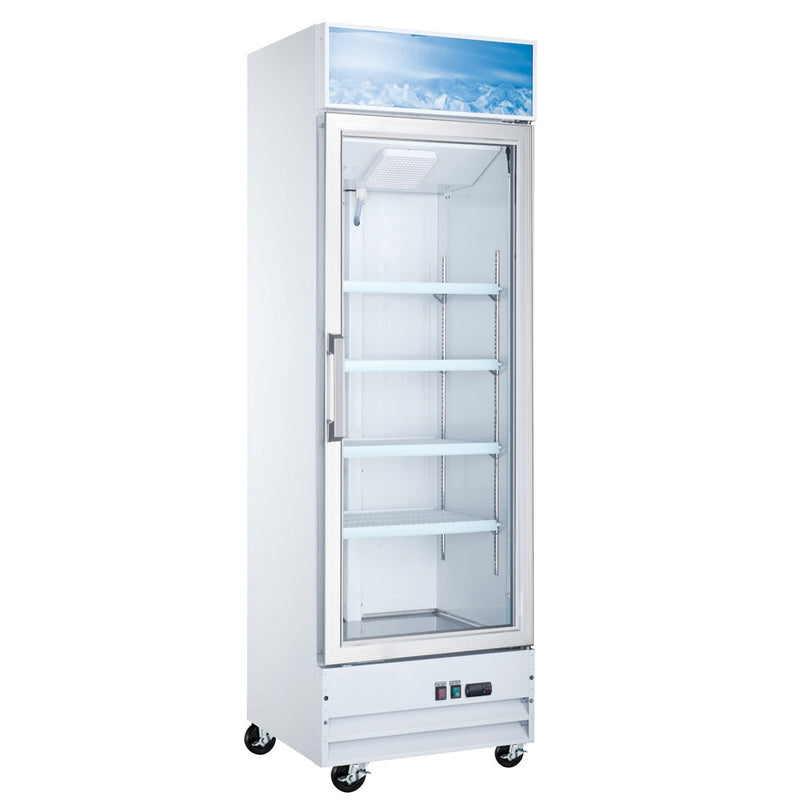 D12-W 27” Single Glass Swing Door Merchandiser Freezer - White