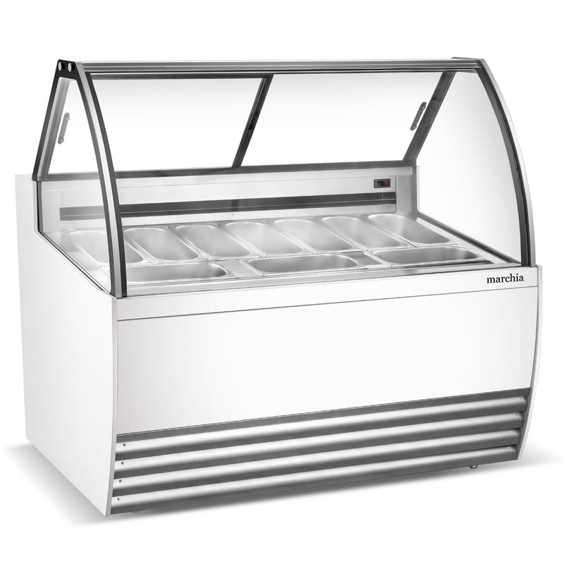 56” 10-Pan White Gelato Ice Cream Dipping Cabinet Display Freezer