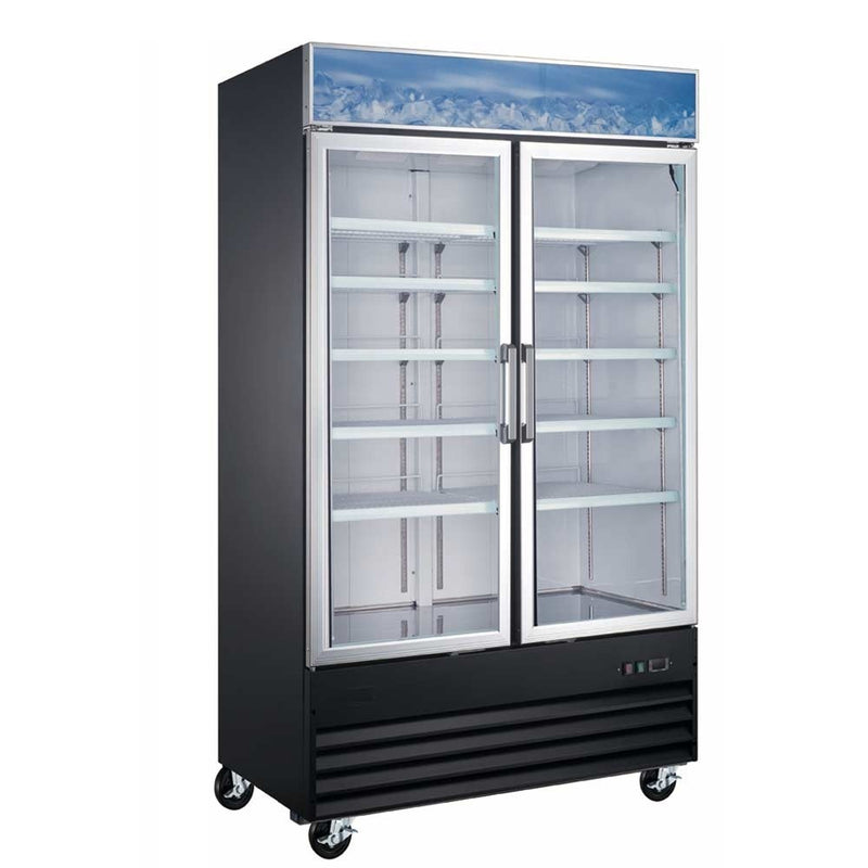 G48-B 48” Double Glass Swing Door Merchandising Refrigerator - Black