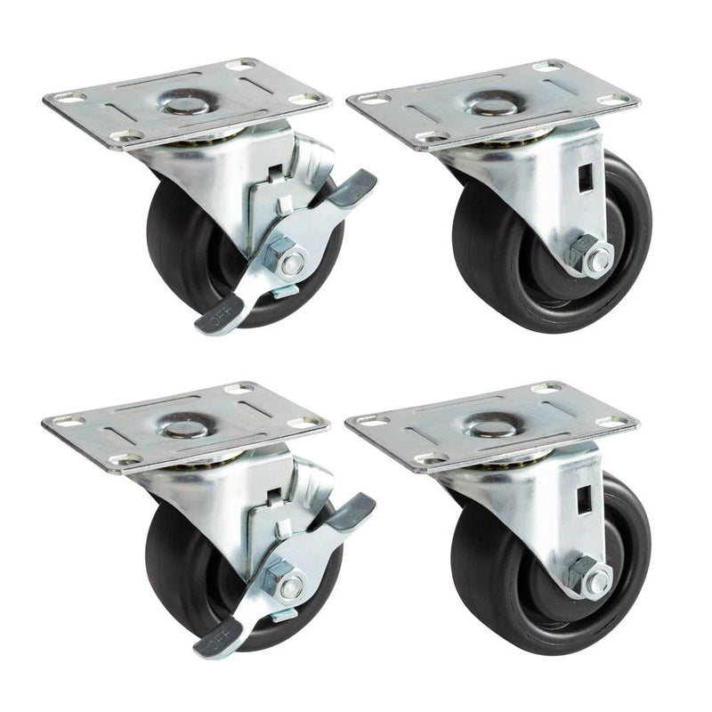 PFC-3-SB 3" Low Profile Plate Casters with Side Brake, Set of 4