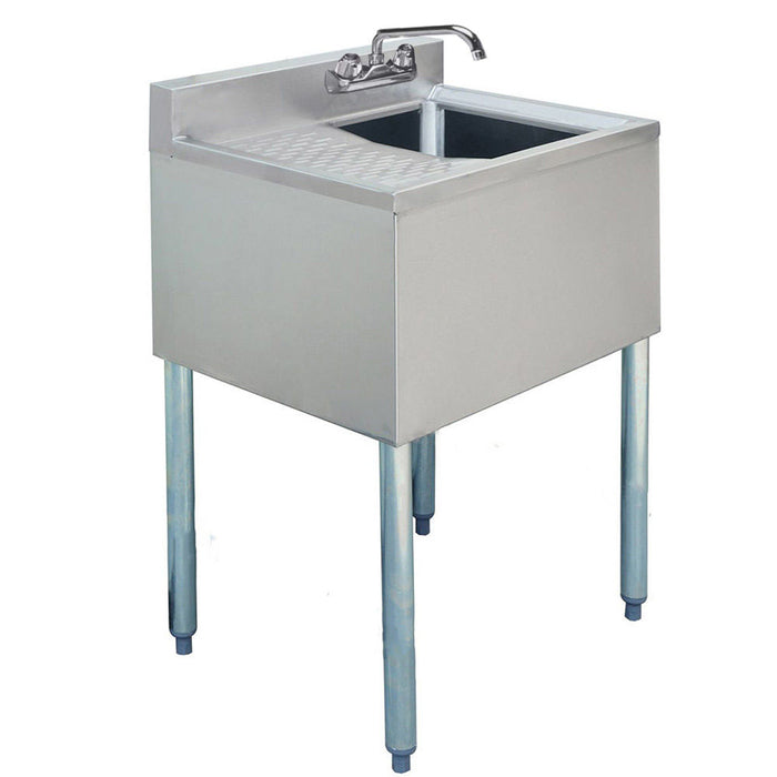 Prepline Stainless Steel 1 Bowl Underbar Hand Sink with Faucet and Left Drainboard- 24" x 18"