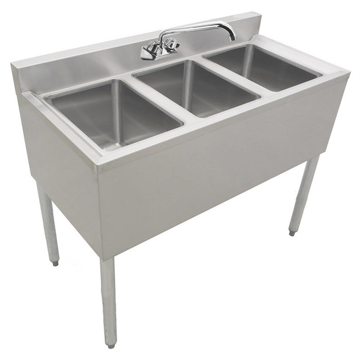 Prepline Stainless Steel 3 Bowl Underbar Hand Sink and Faucet- 36" x 18"