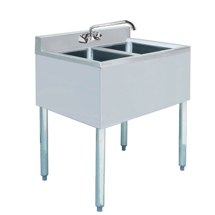 Prepline Stainless Steel 2 Bowl Underbar Hand Sink with Faucet- 14" x 26"