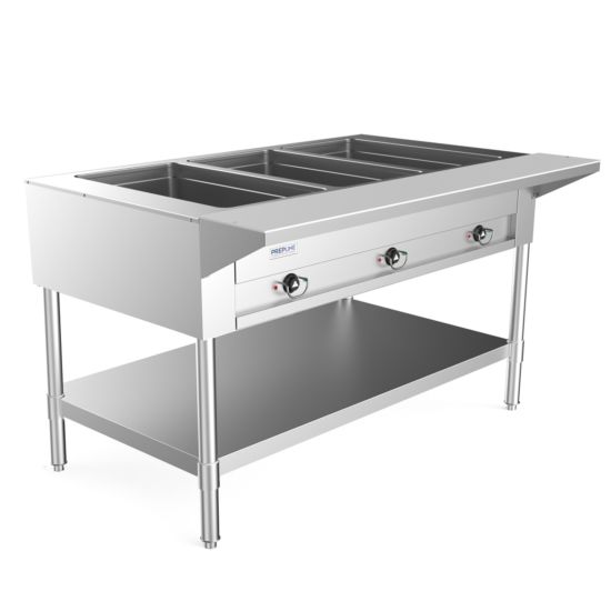 48" Three Pan Open Well Electric Hot Food Steam Table with Undershelf - 120V, 1500W