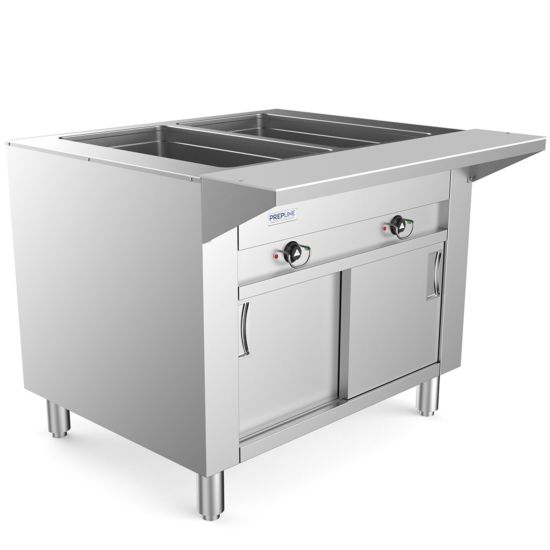 32" Two Pan Open Well Electric Hot Food Steam Table with Enclosed Base and Sliding Doors - 120V, 1000W
