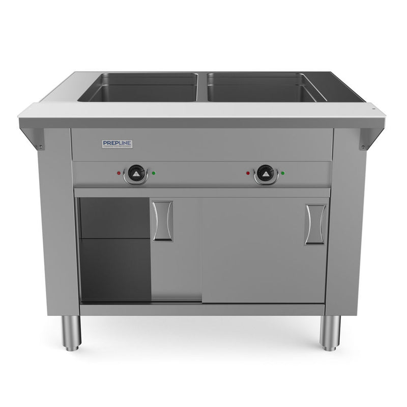 2" Two Well Electric Hot Food Steam Table with Enclosed Base and Sliding Doors - 120V, 1000W