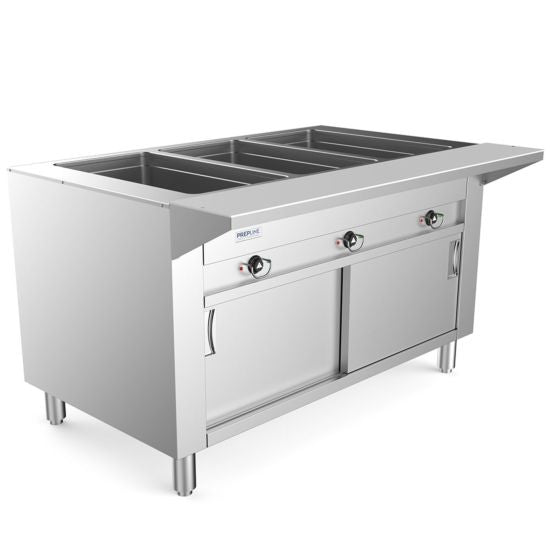 48" Three Pan Sealed Well Electric Hot Food Steam Table with Enclosed Base and Sliding Doors - 120V, 1500W