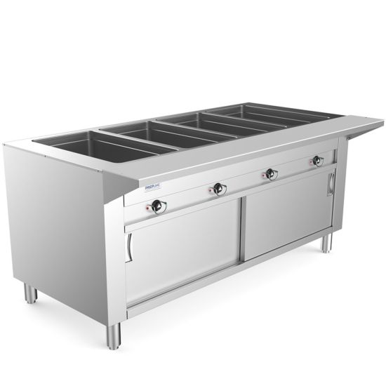 60" Four Pan Open Well Electric Hot Food Steam Table with Enclosed Base and Sliding Doors - 208/240V, 3000W