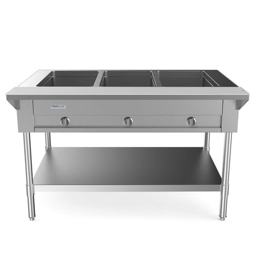 GST48-3O 48" Three Pan Open Well Gas Hot Food Steam Table with Undershelf