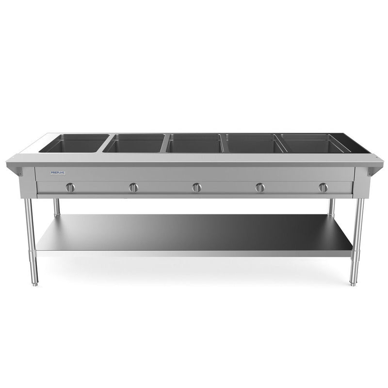 74" Five Pan Sealed Well Gas Hot Food Steam Table with Undershelf