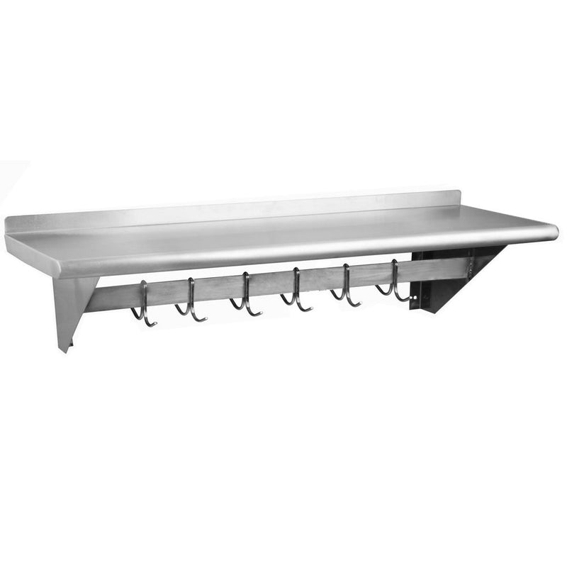 14"D x 72"L Stainless Steel Wall-Mount Shelf with Pot Rack