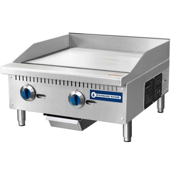 SR-G24-M 24" Commercial Countertop 2 Burner Gas Griddle with Manual Control - 60,000 BTU