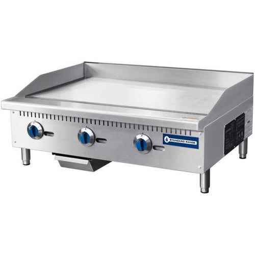 SR-G36-M 36" Commercial Countertop 3 Burner Gas Griddle with Manual Control - 90,000 BTU