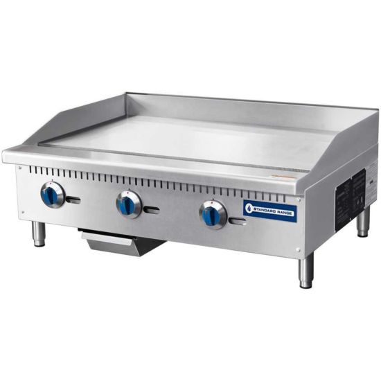 SR-G36-M 36" Commercial Countertop 3 Burner Gas Griddle with Manual Control - 90,000 BTU