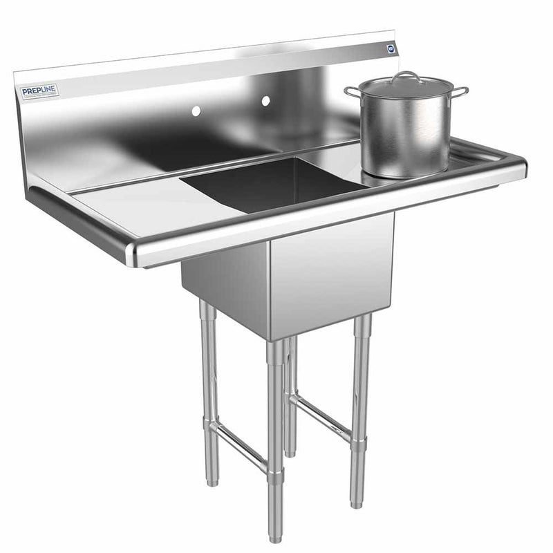 Prepline 38" Stainless Steel One Compartment Commercial Sink with Left and Right Drainboard - 14" x 16" Bowl