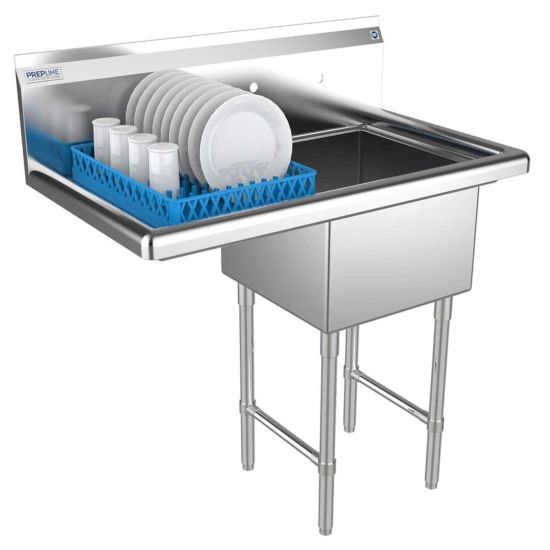 Prepline 38" Stainless Steel One Compartment Commercial Sink with Left Drainboard - 18" x 18" Bowl