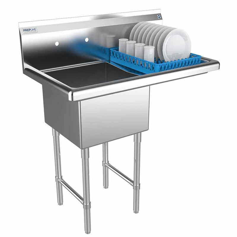 Prepline 38" Stainless Steel One Compartment Commercial Sink with Right Drainboard - 18" x 18" Bowl
